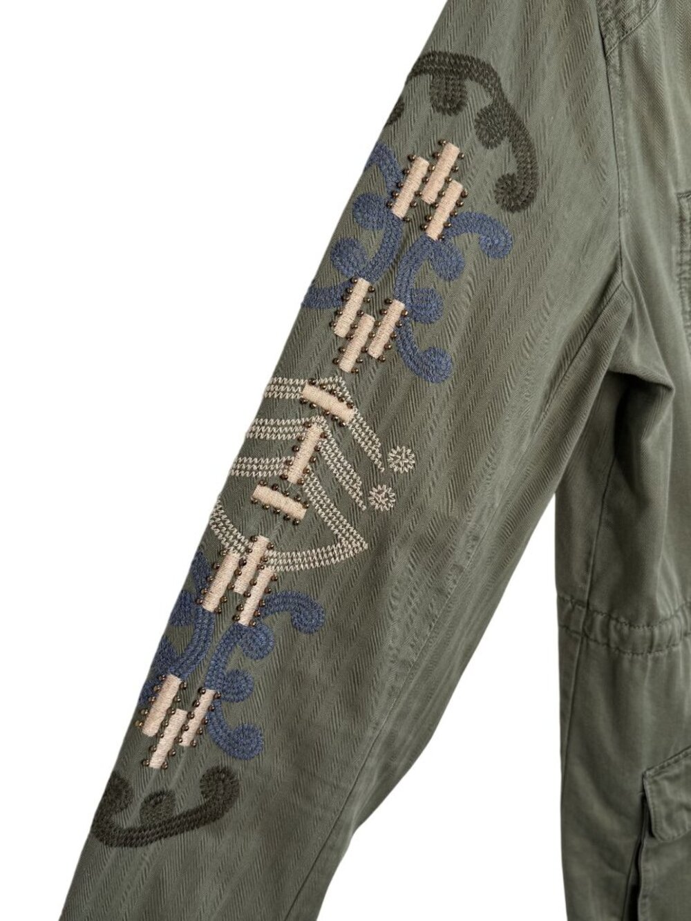 Anthropologie Hei Hei Military-Inspired Olive Green Jacket With Embroidered Slee - Picture 7 of 10